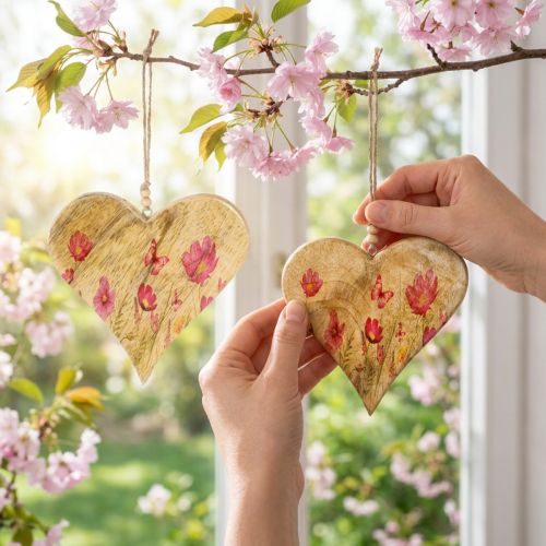 Artikel Trähjärtan för att hänga blommor Naturrosa H18cm 2 st