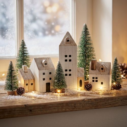 Mini julby trädekoration vit naturfärgad H13/7cm 6 st | Floristik24.se