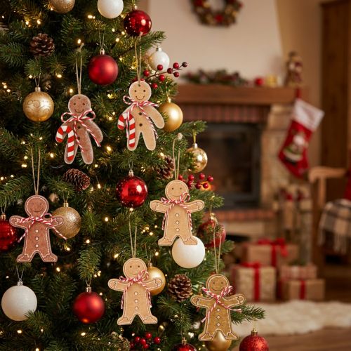 Pepparkaksgubbedekoration för upphängning träfiber blandat 8 cm 12 st | Floristik24.se