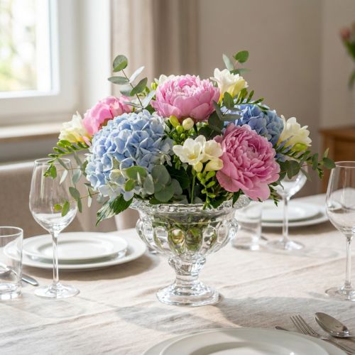 Klassisk glasskål med bas i vintagedesign – Klar, Ø13cm x 11 cm – Mångsidig användning för trofédekoration | Floristik24.se