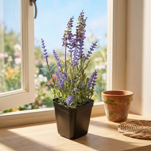 Artikel Konstgjord lavendel i kruka Blommande konstgjorda växter 25cm