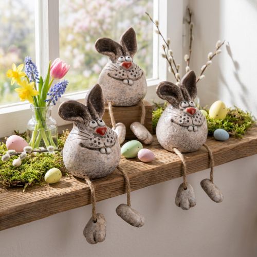 Bunny keramik dekorativ kaninkantspall 6,5×7×9,5cm 3 st | Floristik24.se