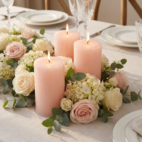 Rosa blockljus 70x120mm - Set med 4 ljusrosa dekorativa ljus för romantik och mysighet, bröllopsdekoration | Floristik24.se
