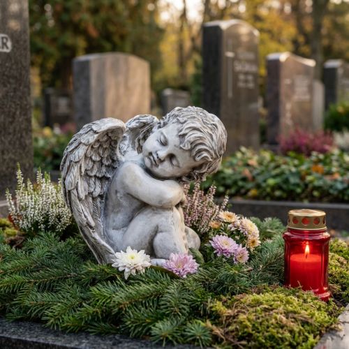 Artikel Ängel sittande dekorativ figur grav dekoration grå polyresin H18cm