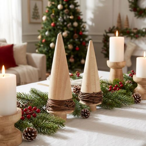 Julgran trä naturlig bordsdekoration Jul H18cm 2 st | Floristik24.se