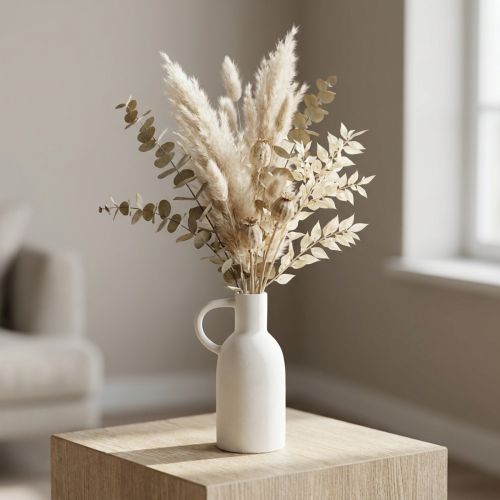 Keramikvas vit för torr dekoration vas med handtag Ø9cm H21cm | Floristik24.se