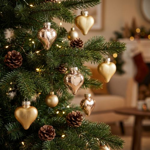 Juldekorationer, julgransprydnader, gyllene hjärtan, 3 cm, 24 stycken | Floristik24.se