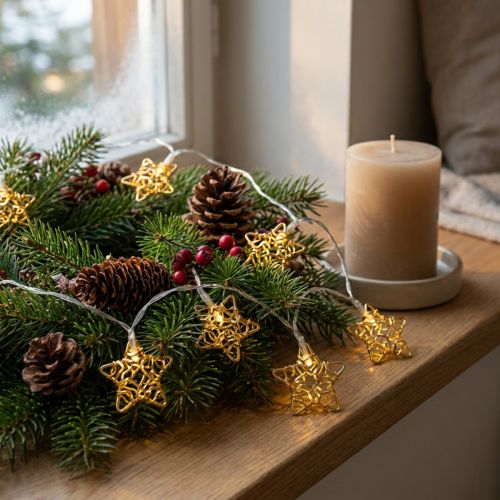 LED ljuskedja stjärnor mikro LED timer inuti guld 1,90m | Floristik24.se
