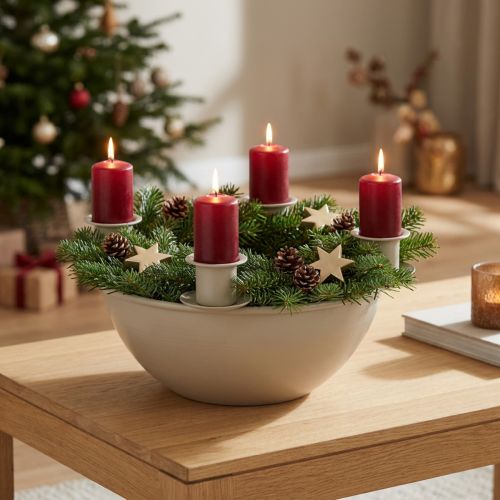Ljusstake med 4 hållare, modern adventskrans, beige, 15 cm | Floristik24.se