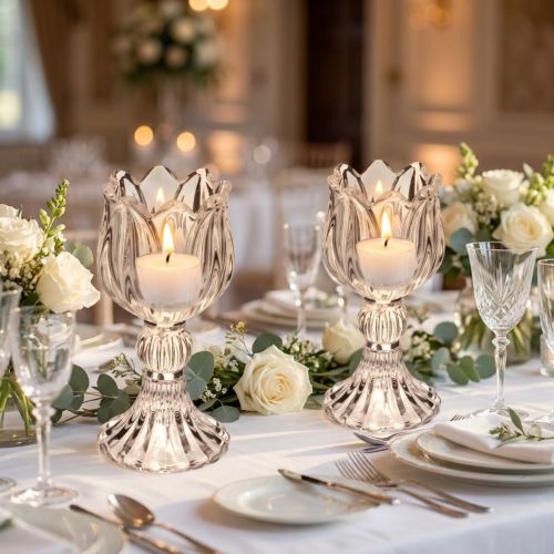 Artikel Glasljusstakar med blommönster för elegant bordsdekoration, 14 cm, 2 stycken