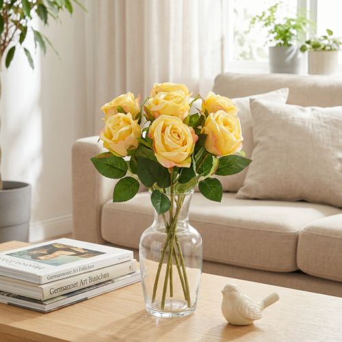 Rosbukettblomsterarrangemang för elegant dekoration i vardagsrummet 44 cm 6 st | Floristik24.se