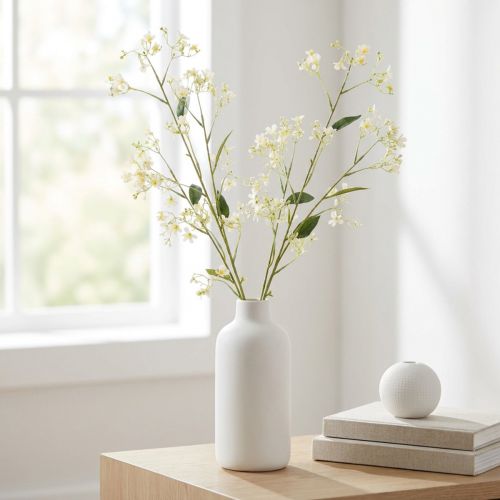 Dekorativ äppelblomskvist som konstgjord blomma för ljusa vardagsrumsdetaljer, krämfärgad, 108 cm, 2 stycken | Floristik24.se