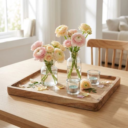 Dekorativ bricka, akaciaträ, rektangulär, naturlig finish, 30×25 cm | Floristik24.se