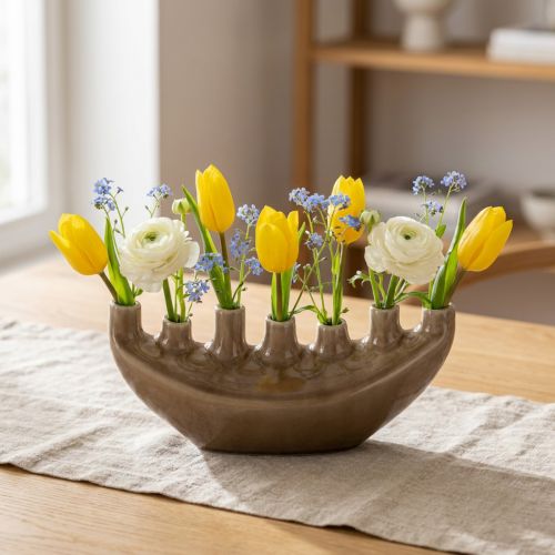 Dekorativ Vas Båt Keramik Vas Brun 23×8,5cm H11cm | Floristik24.se