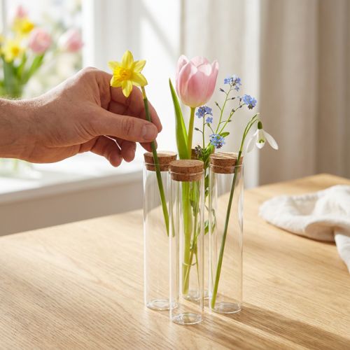 Provrör dekorativ vas med korklock Ø4cm H18cm 6 st | Floristik24.se