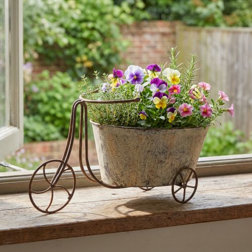 Artikel Planteringscykel blomkruka cykel rostgrå 34×16×18cm