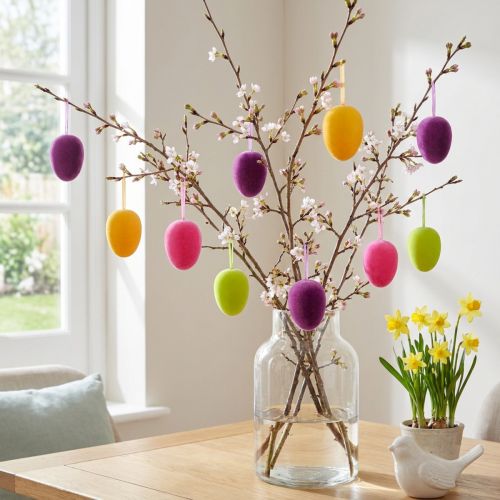 Påskägg för upphängning flockade 4 färger 9,5 cm 8 st | Floristik24.se