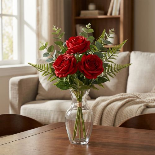 Konstgjorda dekorativa rosor klarröda Ø4cm L45cm 3 st | Floristik24.se