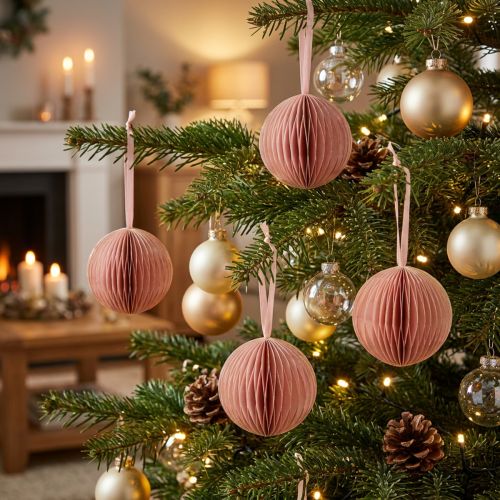 Julgranskulor i honungskaka, aprikosrosa, 7 cm, 4 bitar, dekoration | Floristik24.se