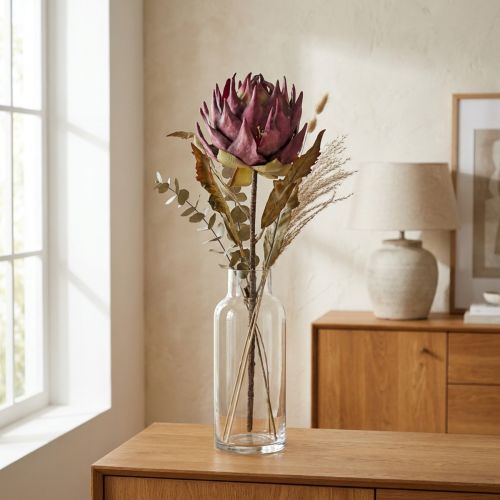 Konstgjord kronärtskocka Stor konstgjord blomma Torrlook Lila 76cm | Floristik24.se