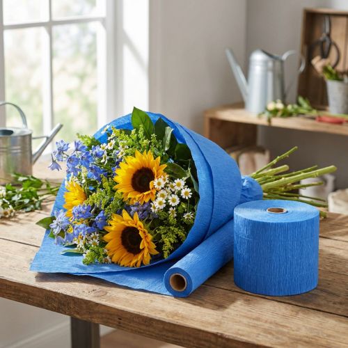 Artikel Blomcrepe blå B10cm ytvikt 128g/kvm L250cm 2 st