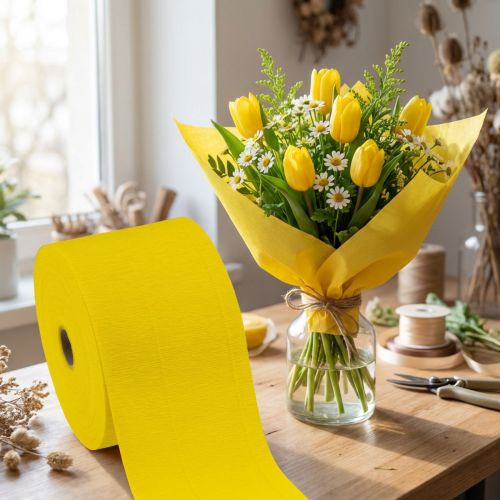 Artikel Blomcrepe gul B10cm ytvikt 128g/kvm L250cm 2 st