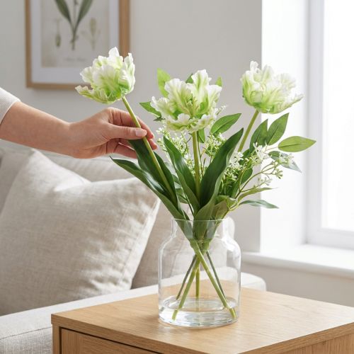 Konstgjord blomma papegoja tulpan konstgjord tulpan grön vit 69cm | Floristik24.se