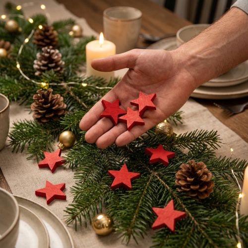 Strödekoration Julstjärnor röda trästjärnor Ø4cm 24 st | Floristik24.se