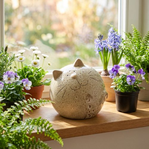 Artikel Dekorativ kattfigur i keramik, rund design för vardagsrum eller sovrum, 13 cm
