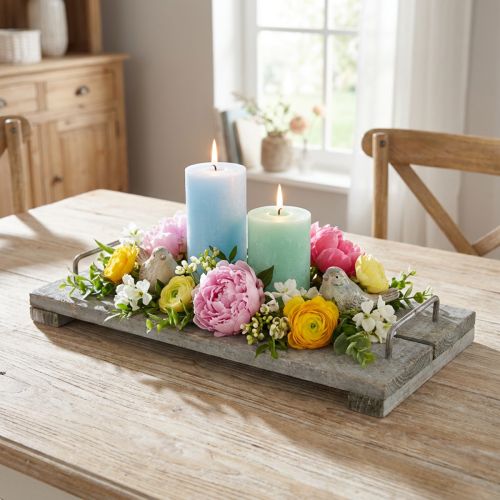 Borddekoration, dekorativ bricka i shabby chic-stil, bricka med fötter, trädekoration 40 cm | Floristik24.se