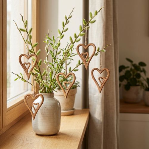 Trähjärta naturträhjärtan för upphängning 8×11cm 4 st | Floristik24.se