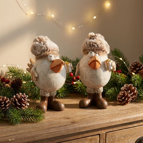 Julfigurer fågel med hatt beige 11,5x8x14cm 2st | Floristik24.se
