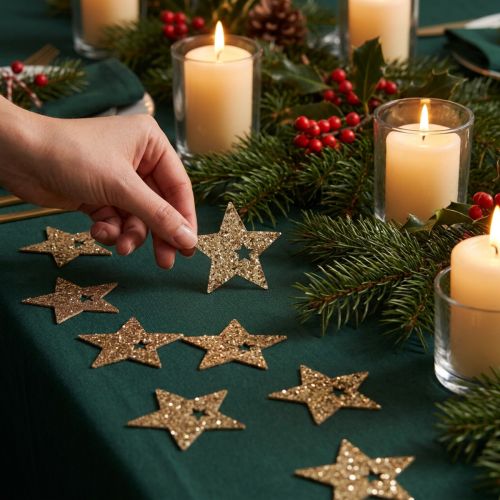 Artikel Strödekoration Julträstjärnor naturguld glitter 5cm 72 st