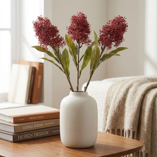 Skimmie Konstgjorda Blommor Vinröda Skimmia Japonica Dry Look 59cm 3st | Floristik24.se