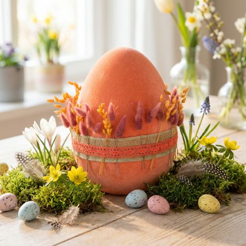 Påskägg dekoration ägg apelsin aprikos plast flockade 20cm | Floristik24.se