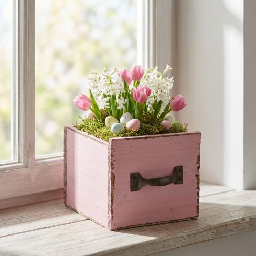 Växtlåda dekorativ växtlåda i trä rosa 12,5cm | Floristik24.se