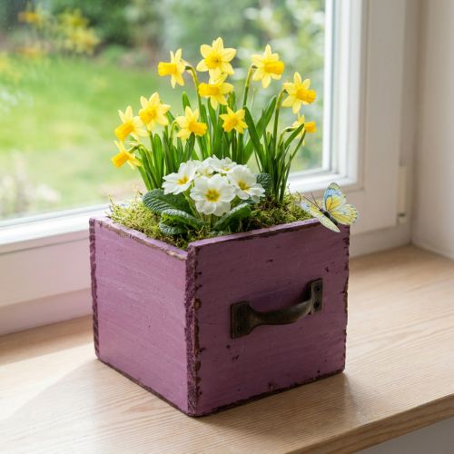 Växtlåda dekorativ växtlåda i trä lila 12,5cm | Floristik24.se