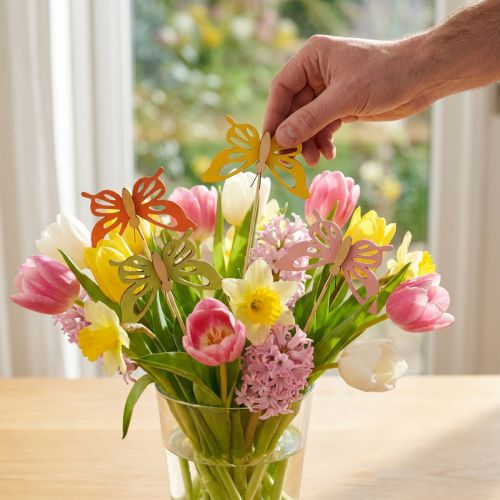 Blomplugg fjäril deco träfärgad 8,5cm 12st | Floristik24.se