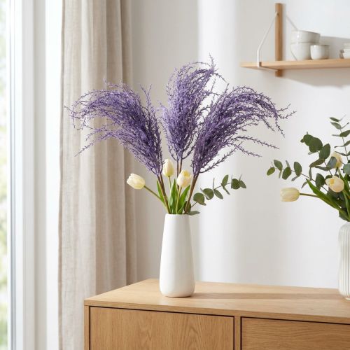 Konstgjorda växter lila torrt gräs konstgjorda flockade 62cm 3st | Floristik24.se