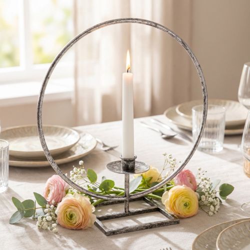 Dekorring metall ljusstake silver shabby chic Ø32cm | Floristik24.se