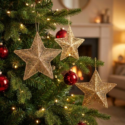 Artikel Julgransdekorationer, adventsdekoration, stjärnhänge gyllene B20,5 cm 6 stycken