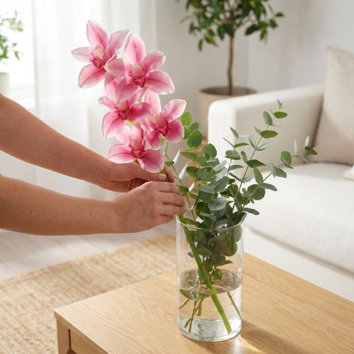 Artikel Cymbidium orkidé konstgjord 5 blommor rosa 65cm