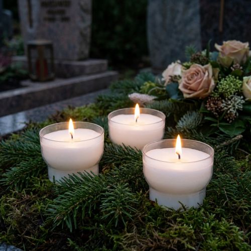 Artikel Votivljus i vitt med skål Ø4,3cm 25 st