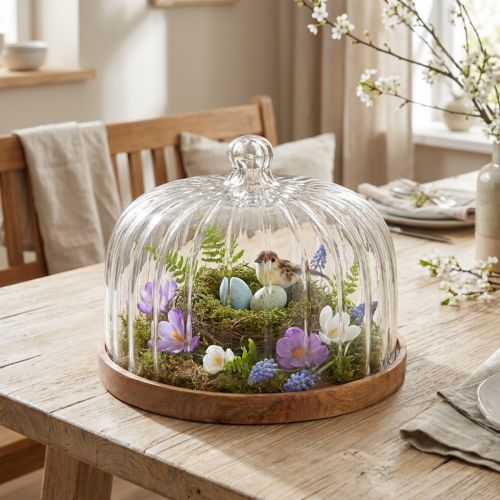 Trätallrik med ostkupol, dekorativ tallrik, trä, Ø29cm H22cm | Floristik24.se