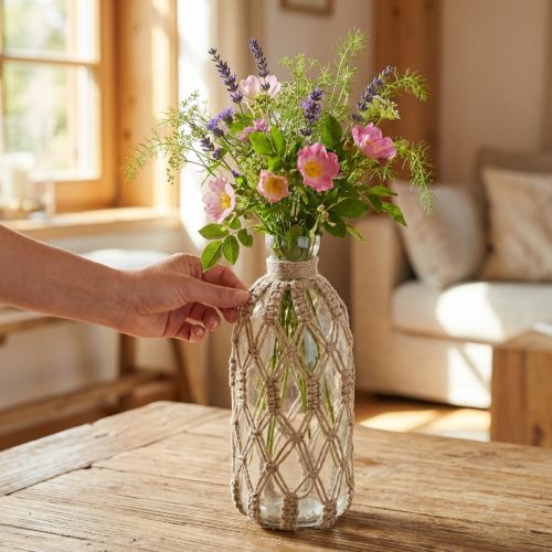 Dekorativ flaska glas makrame flaska vas Ø10cm H27cm | Floristik24.se