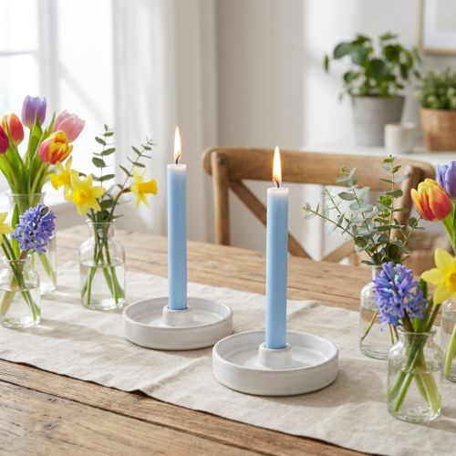 Artikel Ljusstake Keramik Vit – Modern Ljusstake för Taper Ljusstakar Ø13cm 2 st