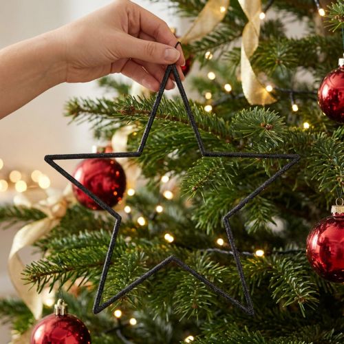 Stora svarta glitterhängande stjärnor, Ø24 cm, jul- och festdekorationer, set om 6 | Floristik24.se
