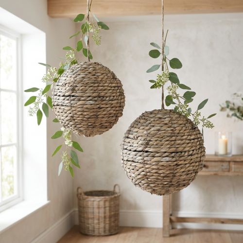 Hängande halmbollsdekoration, gråtvättad, Ø20 cm, 2 stycken | Floristik24.se