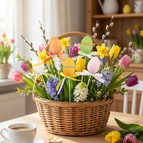 Påskägg dekorativa blomproppar dekorativa pluggar färgade 6cm 12 st | Floristik24.se