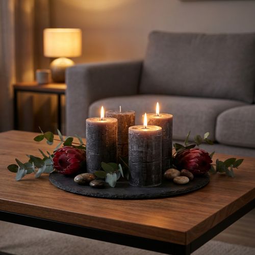 Enfärgade antracitfärgade pelarljus 70×120 mm 4-delat set - Eleganta vaxljus för dekoration och stämning | Floristik24.se